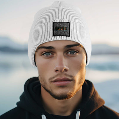 BOSS Foxxy Beanie Hat in Light Grey Model