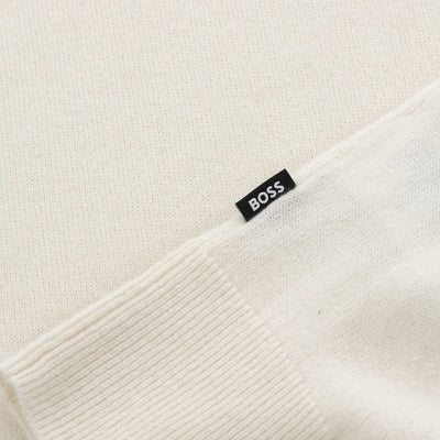 BOSS H Hemarlo Quarter Zip Knitwear in Open White Logo