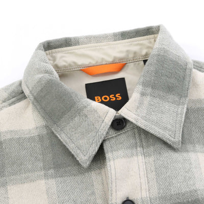 BOSS Lassie M Overshirt in Light Beige Check Collar