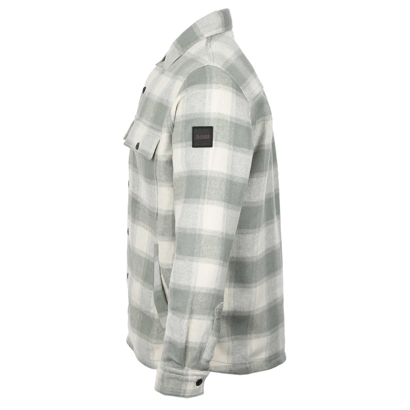 BOSS Lassie M Overshirt in Light Beige Check Side