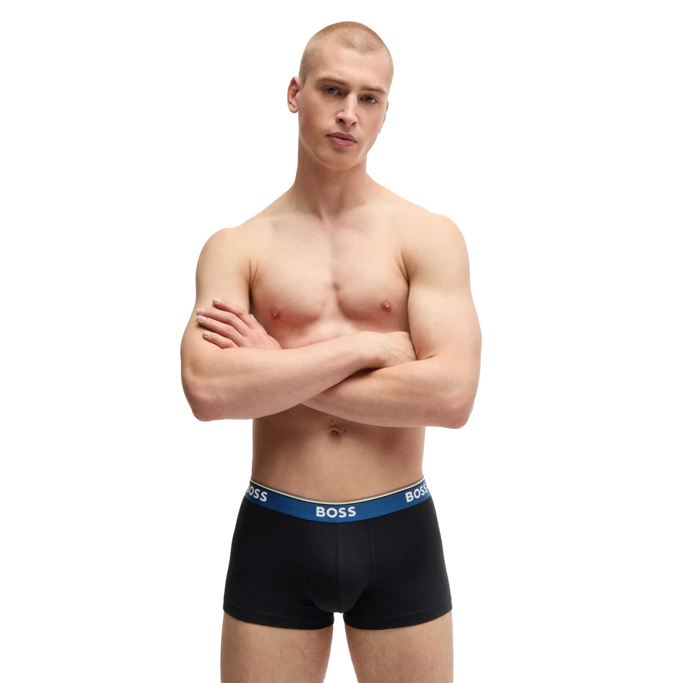 BOSS Trunk 3P Power Underwear in Black with Blue Bands Model