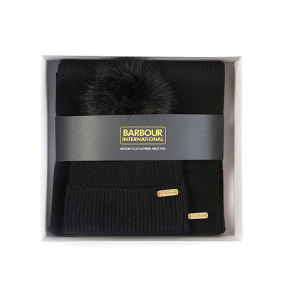 Barbour Mallory Ladies Beanie & Scarf Gift Set in Black Box