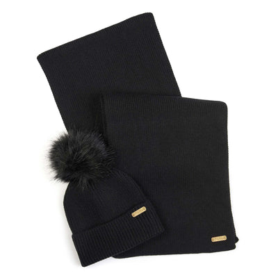 Barbour Mallory Ladies Beanie & Scarf Gift Set in Black