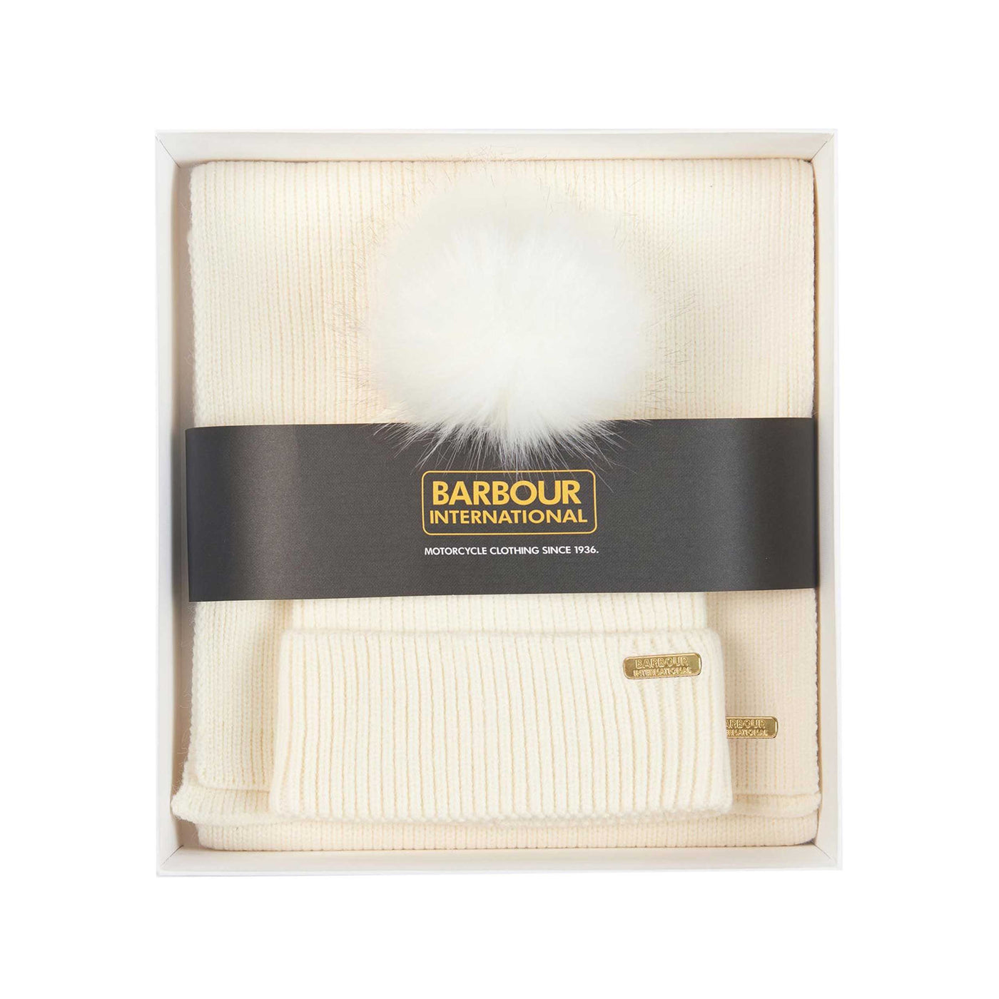 Barbour Mallory Ladies Beanie & Scarf Gift Set in Optic White Box