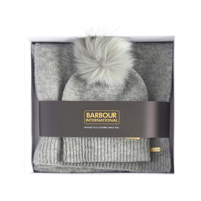 Barbour Sparkle Ladies Beanie & Scarf Gift Set in Grey Marl Box