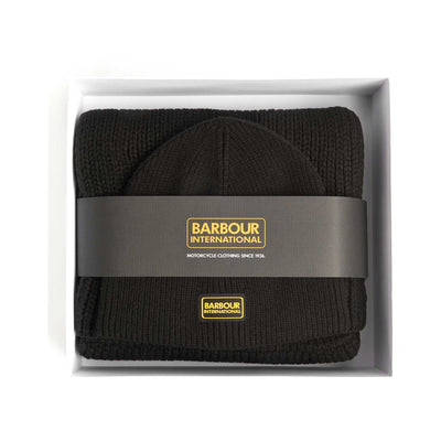 Barbour Sweeper Legacy Beanie & Scarf Gift Set in Black Box