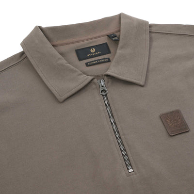 Belstaff Curator Collared Sweat Top in Major Brown Placket