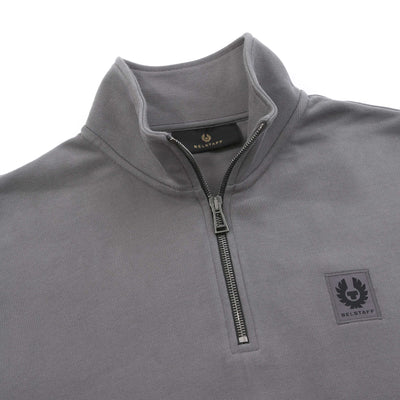 Belstaff Quarter Zip Sweat Top in Tornado Grey Placket