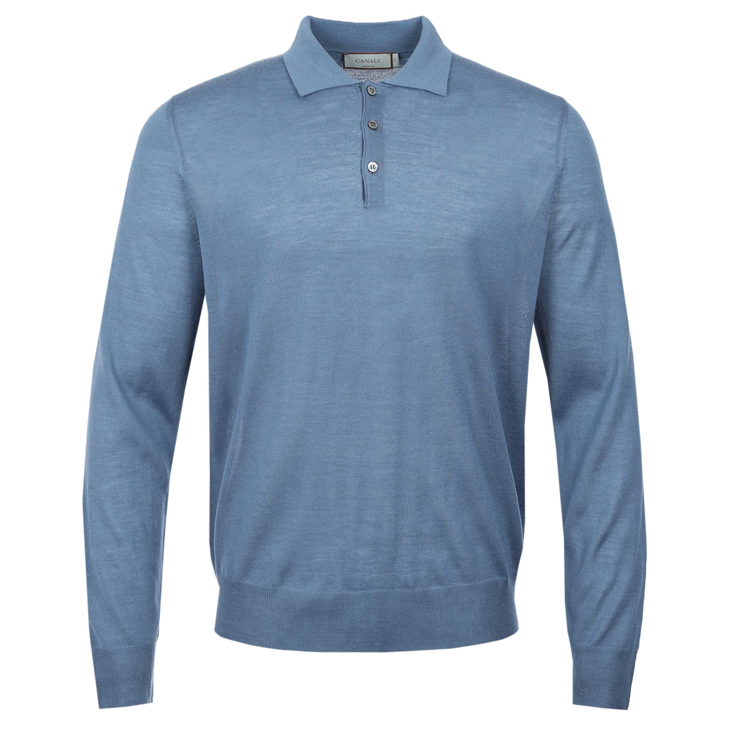 Canali 3 Button Knitted Polo in Airforce Blue