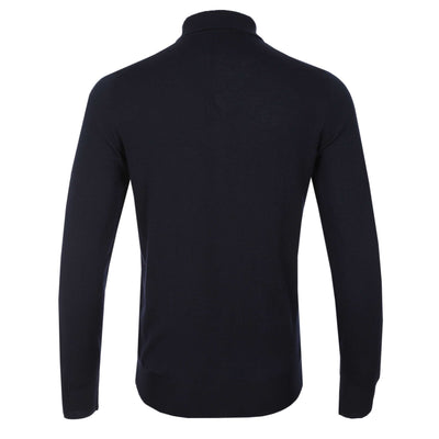 Canali 3 Button Knitted Polo in Navy Back