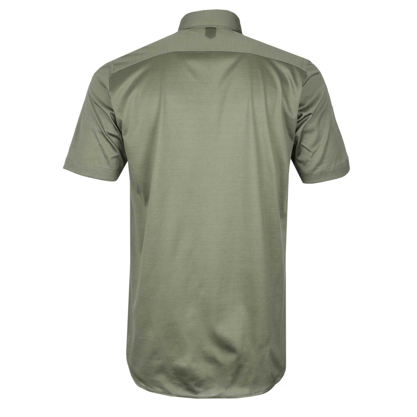Canali Jersey Stretch Short Sleeve Shirt in Olive Back