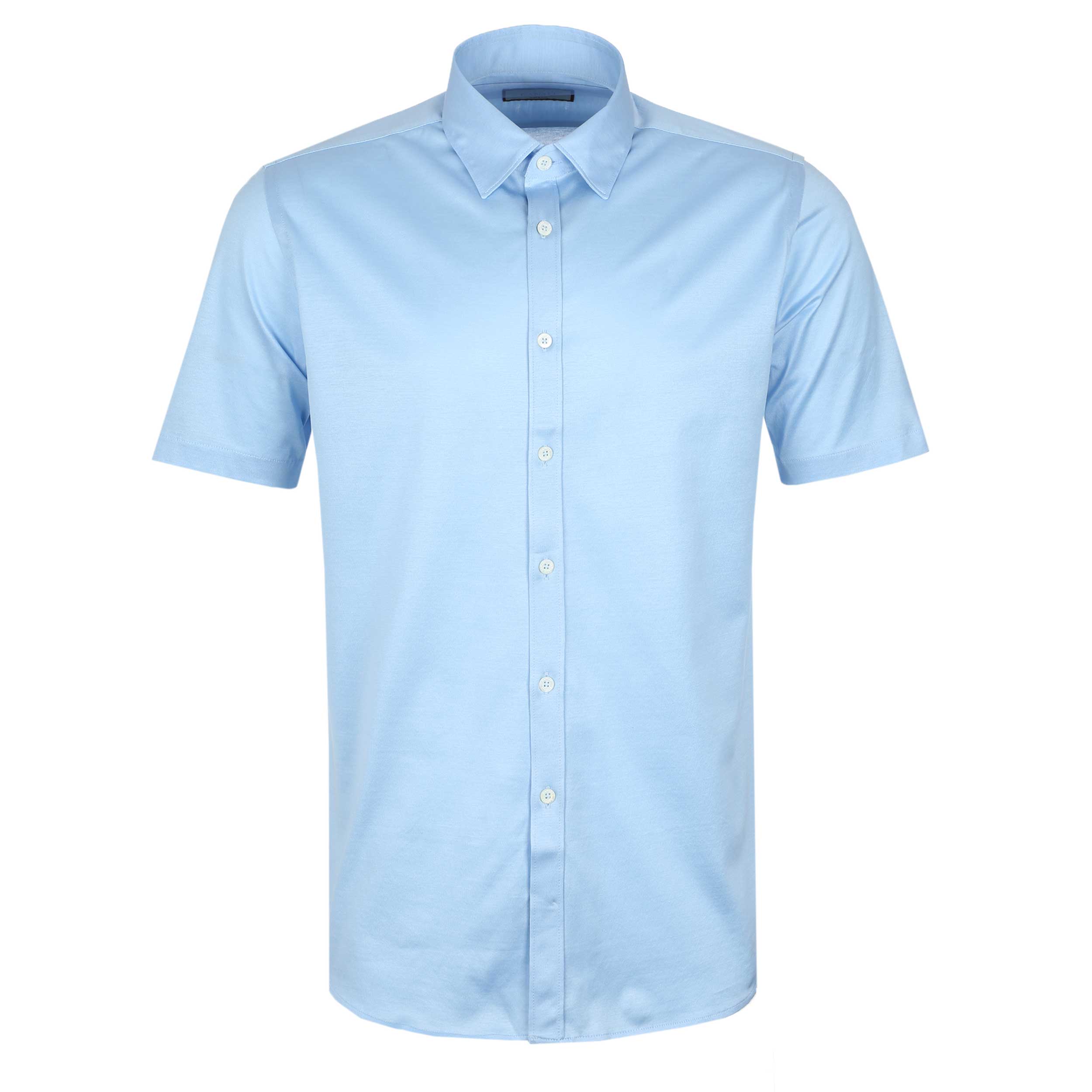Canali Jersey Stretch Short Sleeve Shirt in Sky Blue