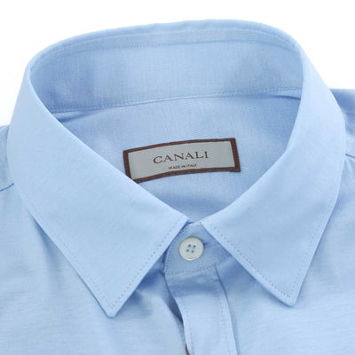 Canali Jersey Stretch Short Sleeve Shirt in Sky Blue Collar