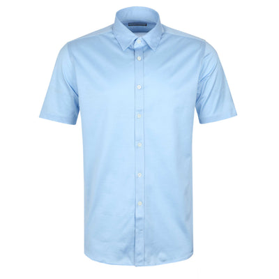 Canali Jersey Stretch Short Sleeve Shirt in Sky Blue