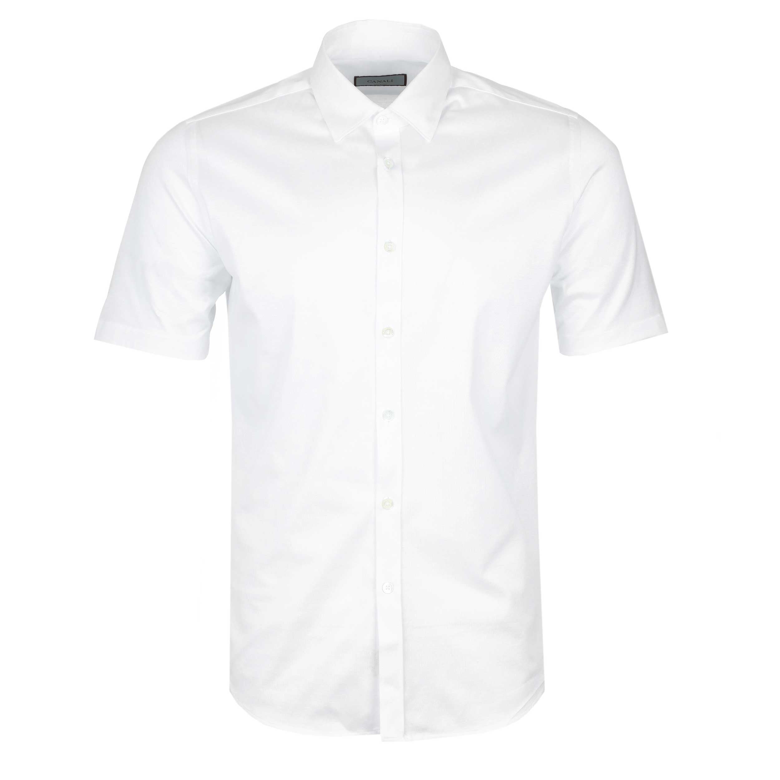 Canali Jersey Stretch Short Sleeve Shirt in White