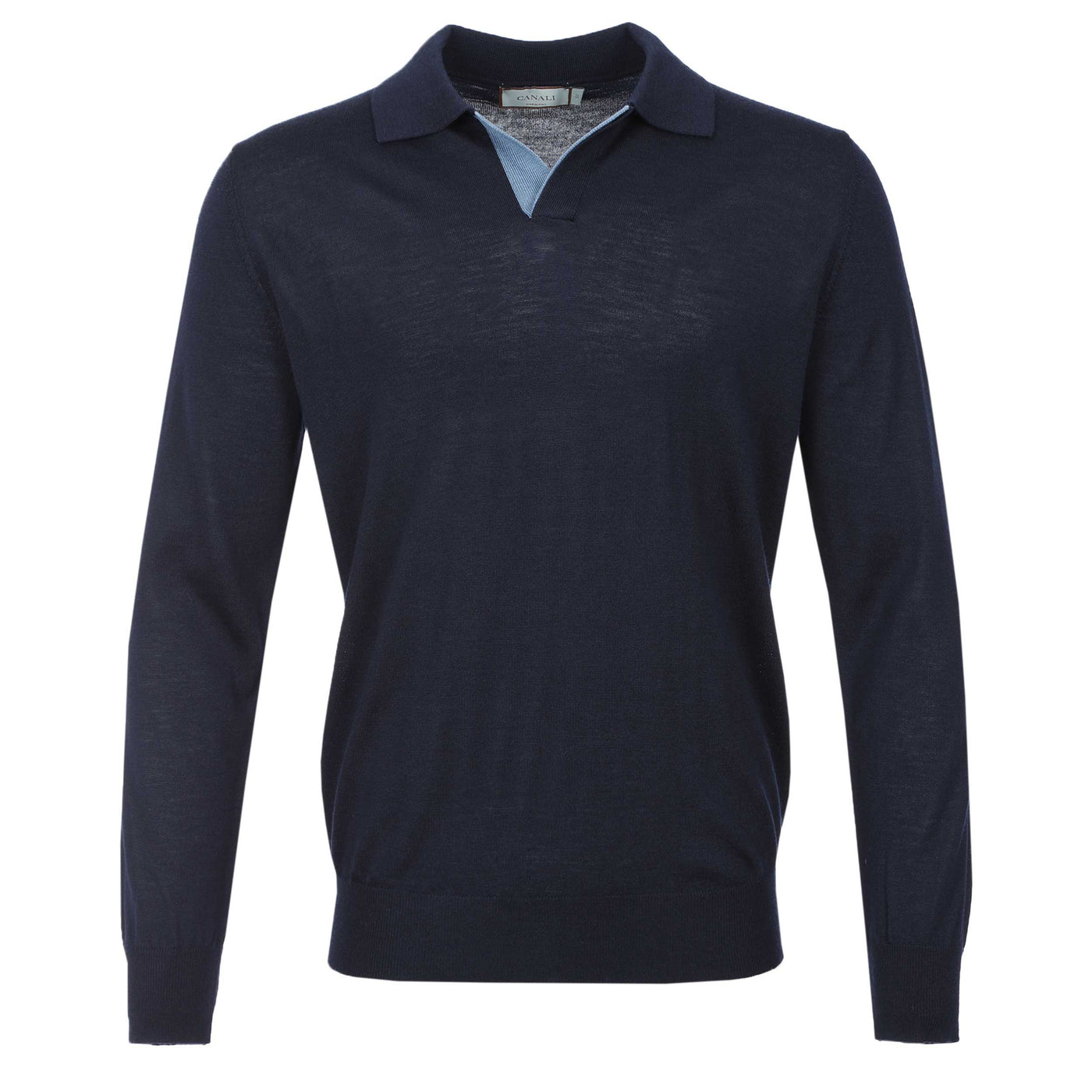 Canali Open Neck Knitted Polo in Navy