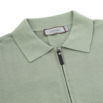 Canali Zip Polo Shirt in Green Placket