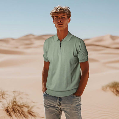 Canali Zip Polo Shirt in Green model