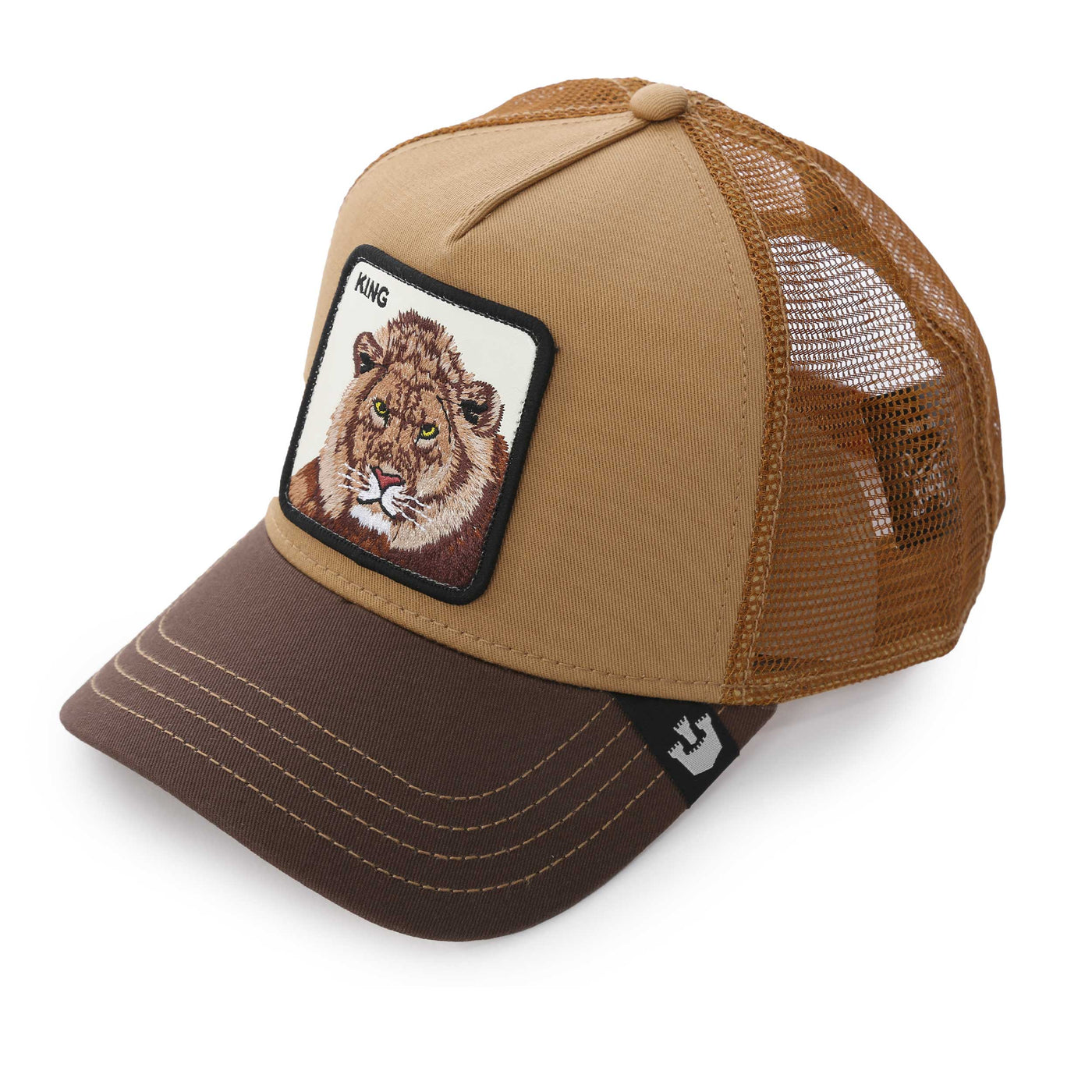 Goorin Bros The King Lion Trucker Cap in Whiskey Logo