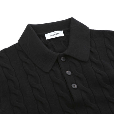 Gran Sasso 3 Button Cable Knitwear in Black Placket