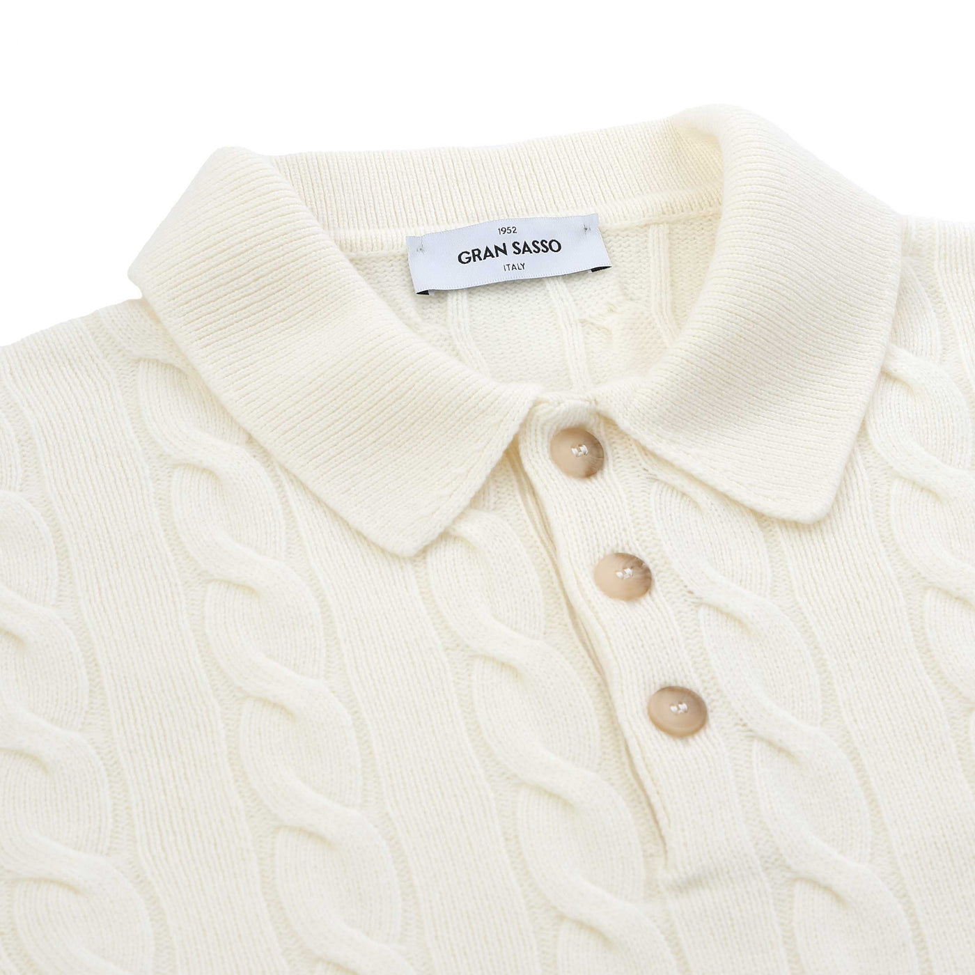 Gran Sasso 3 Button Cable Knitwear in Winter White Placket