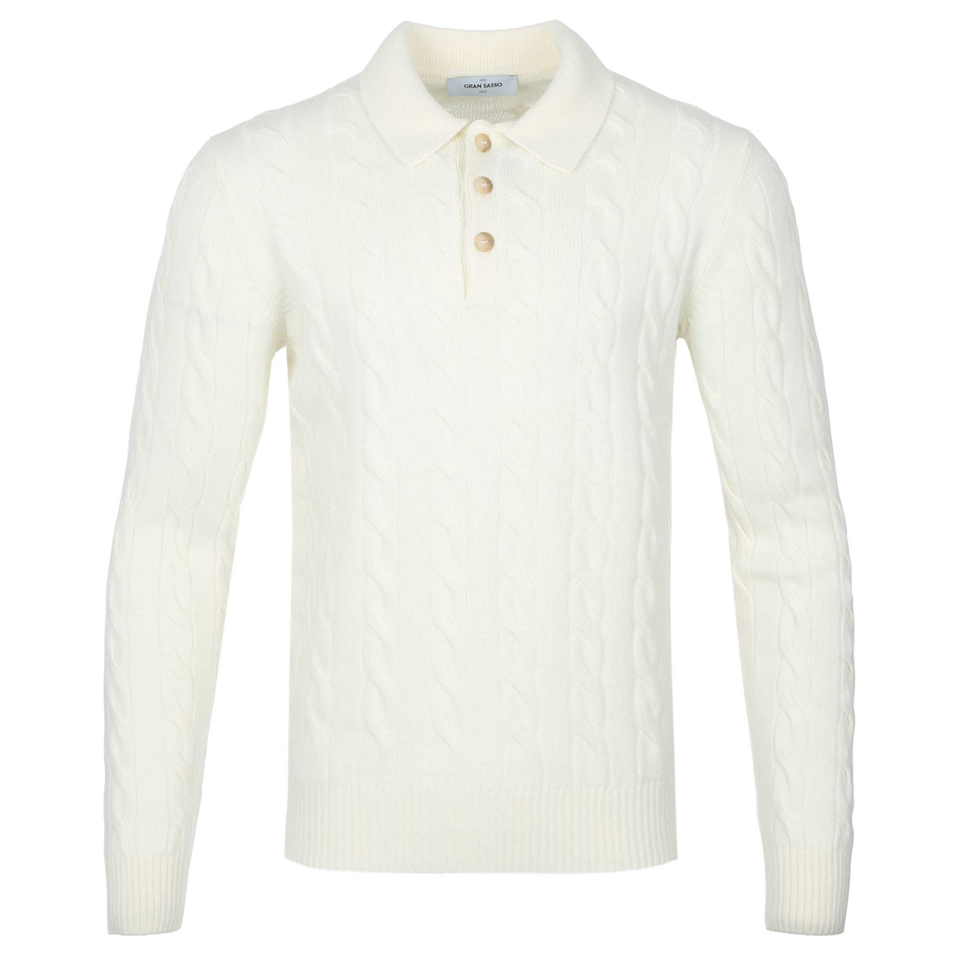 Gran Sasso 3 Button Cable Knitwear in Winter White