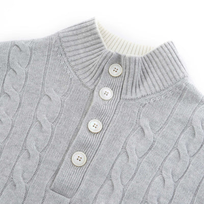 Gran Sasso 4 Button Chunky Cable Knitwear in Light Grey