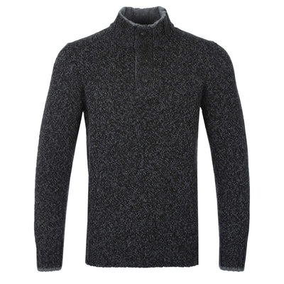 Gran Sasso 4 Button Chunky Knitwear in Black & Grey