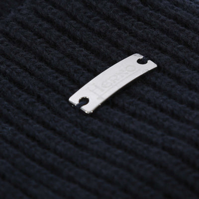 Herno Beanie A Coste In Lana Beanie Hat in Navy Logo