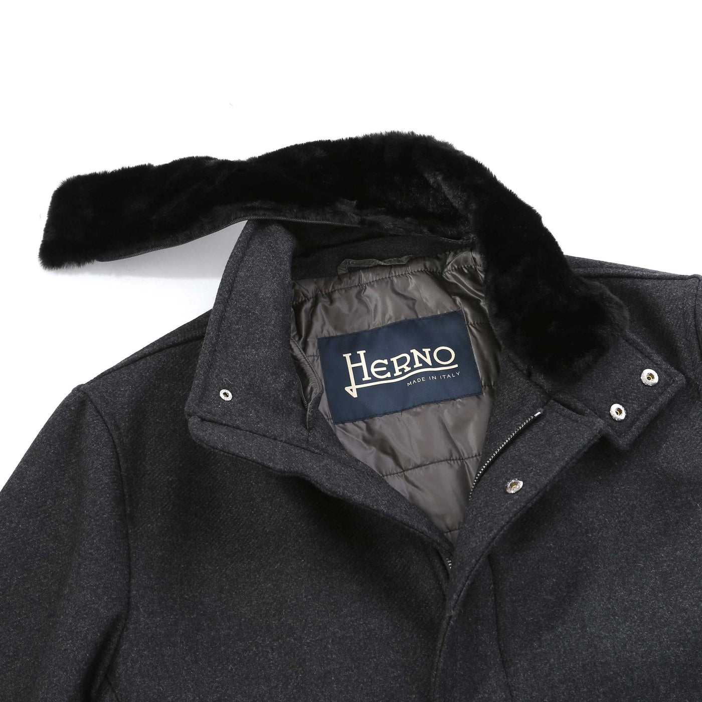 Herno Cappotto Con Collo Ecopelliccia Jacket in Anthracite Trim Detached