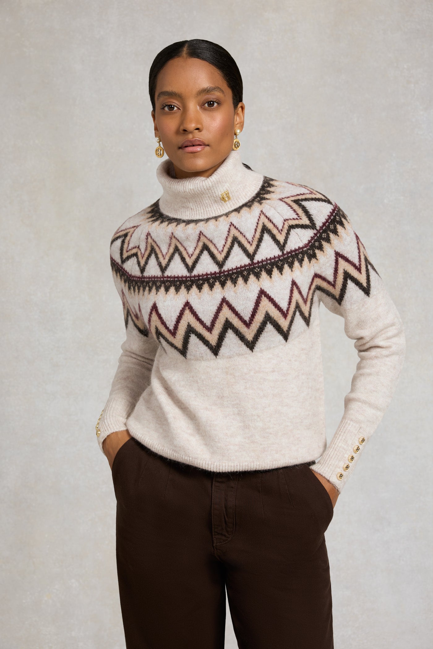 Holland Cooper Alice Roll Neck Knit in Barley