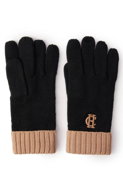 Holland Cooper Chelsea Logo Knitted Gloves in Tan Black