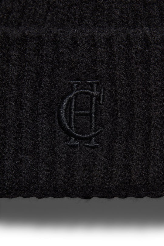 Holland Cooper Classic Embroidered Ladies Beanie Hat in Black Logo