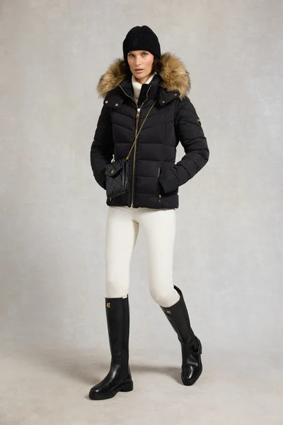 Holland Cooper Classic Embroidered Ladies Beanie Hat in Black Model 2