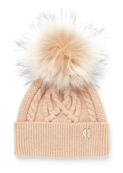 Holland Cooper Cortina Ladies Bobble Hat in Camel Champagne Front