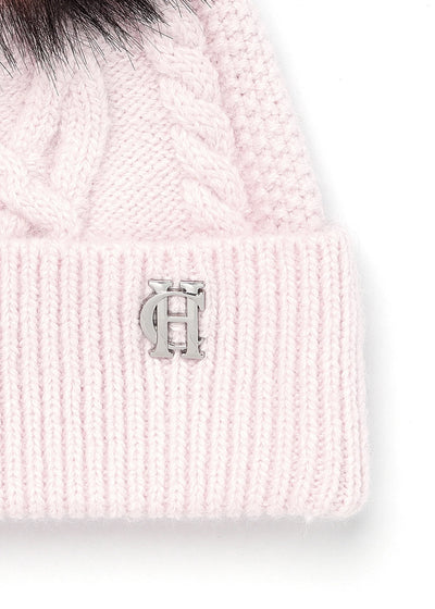 Holland Cooper Cortina Ladies Bobble Hat in Soft Pink Logo