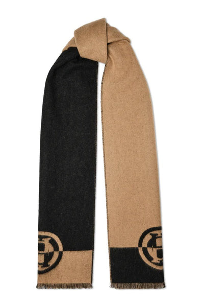 Holland Cooper Jacquard Scarf in Camel Black Tied