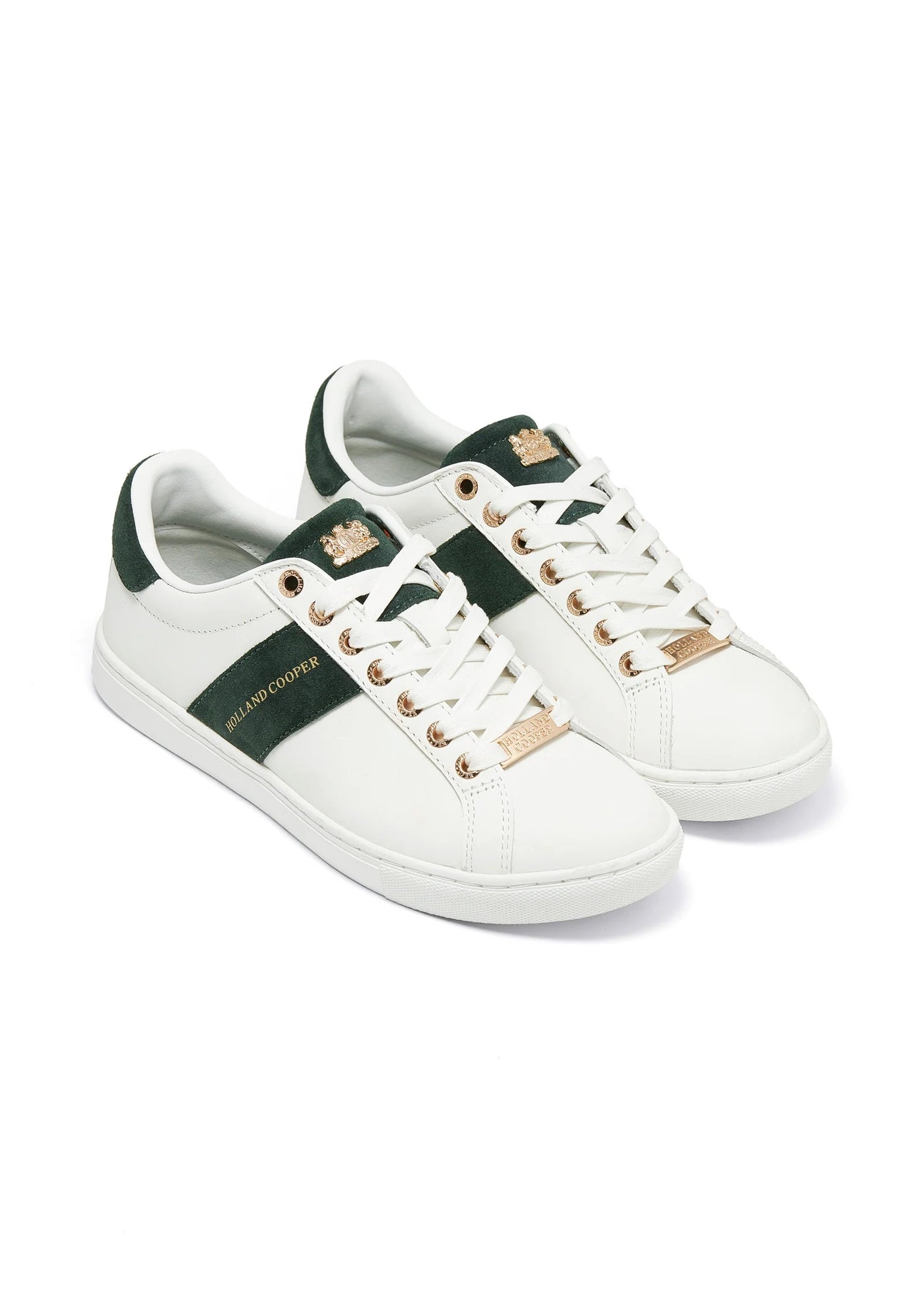 Holland Cooper Knightsbridge Court Ladies Trainer in White Racing Green Pair