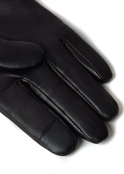 Holland Cooper Lined Faux Trim Leather Gloves in Black Fingers