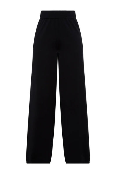 Holland Cooper Maria Knitted Wide Leg Pant in Black Front