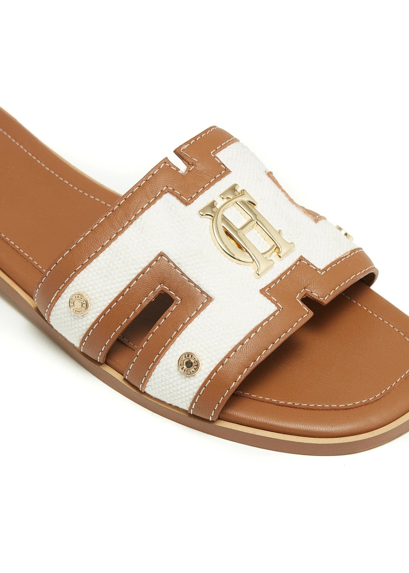 Holland Cooper Monogram Ladies Slide in Tan Canvas Logo