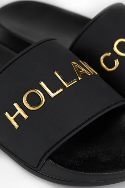 Holland Cooper Pool Slide in Black Gold Logo