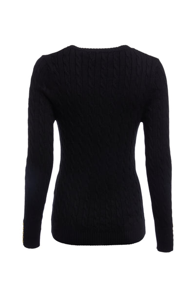 Holland Cooper Seattle Cable V Neck Knitwear in Black Back