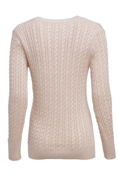 Holland Cooper Seattle Cable V Neck Knitwear in Oatmeal Back