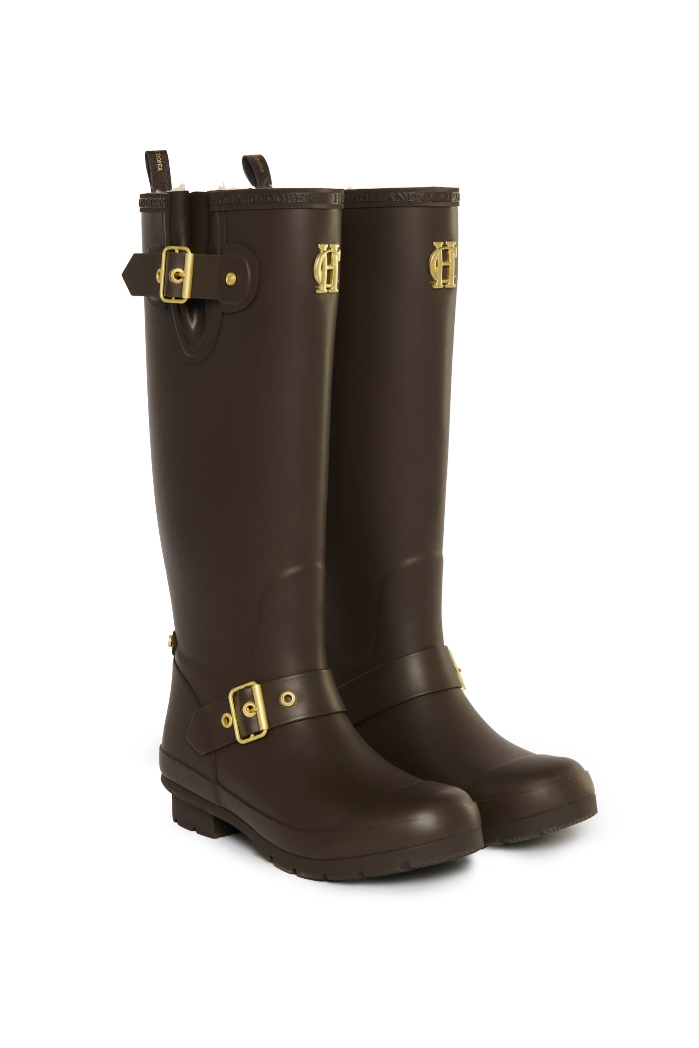 Holland Cooper Sherpa Lined Regency Wellington in Chocolate Matte Gold Pair
