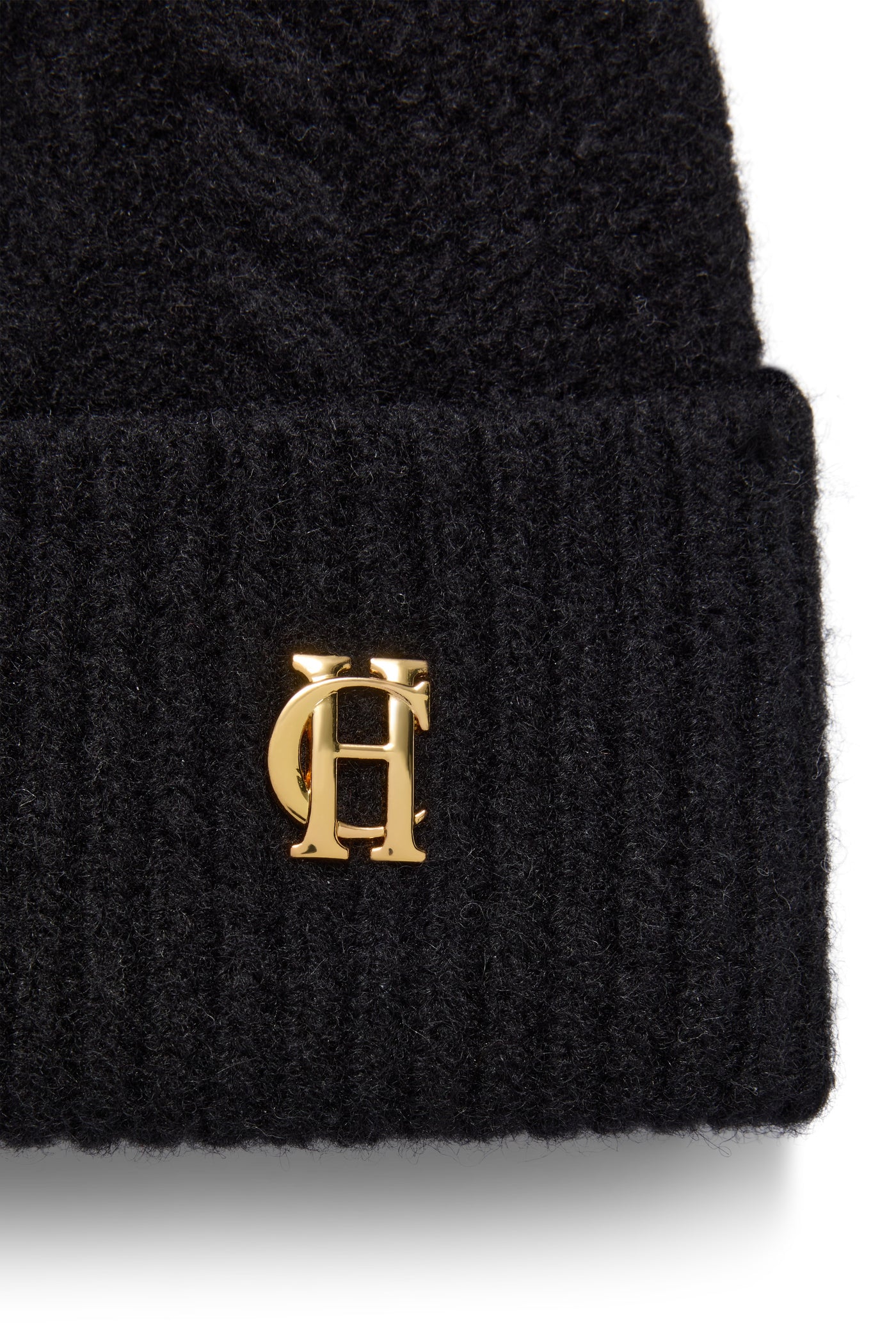 Holland Cooper Sloane Cable Ladies Bobble Hat in Black Logo