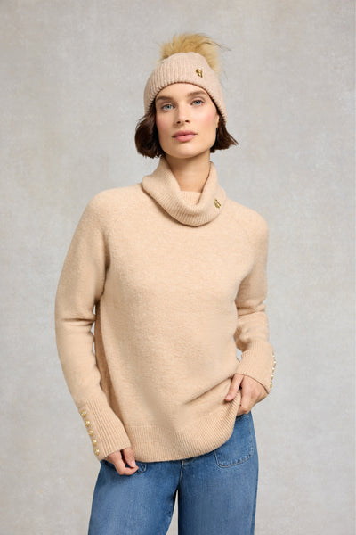 Holland Cooper Sloane Cable Ladies Bobble Hat in Taupe Marl