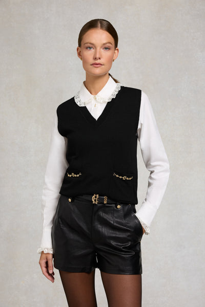 Holland Cooper High Waisted Faux Leather Short in Black