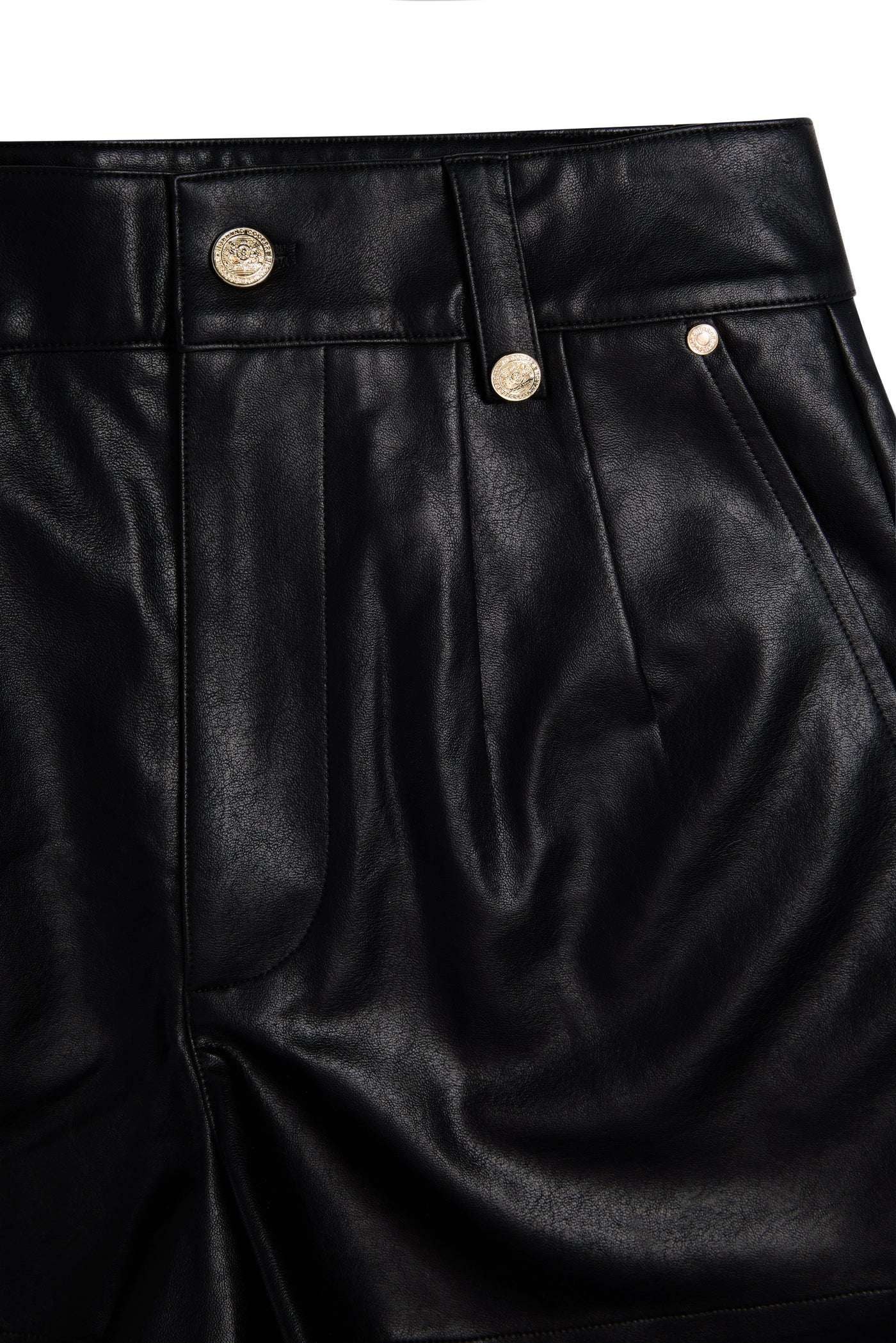 Holland Cooper High Waisted Faux Leather Short in Black Detail
