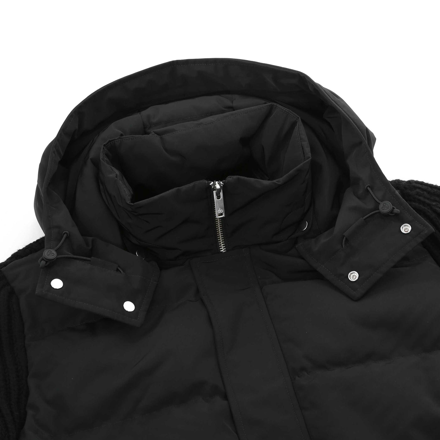 Moose Knuckles Maple Hybrid Bomber Jacket in Black Hood